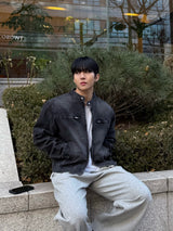 Stone-washed biker jacket