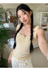 Summer knit flower sleeveless tee