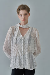 Dot scarf blouse_ivory