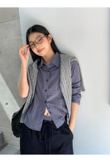 Navy Grid Checkered Long Sleeve Shirt
