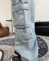 Feline washed cargo denim pants
