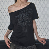 Divine Cross One-Shoulder Tee (Black) F25QB138