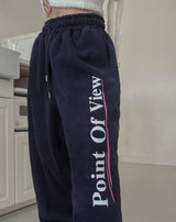 Point lettering brushed wide pants
