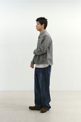ルーズストレートバイカーデニムパンツ (Washed Navy)