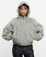 Neck Shirring Hooded Windbreaker _ GREY