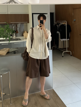[ LOOKPLE x LEBELMENT ] クールピンタックリネンワイドショーツ