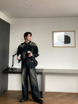 LMN Unbay Brush Crop Over Denim Pants (3 colors)