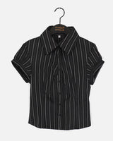 Giol Geek chic Stripe Shirring Puff Short-Sleeved Shirt