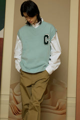 3D C Patch Sky Blue Knit Vest [Unisex]