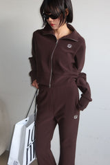 TWO-WAY FLEECE ZIP-UP_BROWN