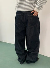 Luzern Non-Fade Button Wide Denim Pants