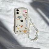 ROSE Blend Crystal Beaded Strap White / Gift Bag Phone Charm Flower