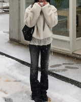 High neck fur crop jacket