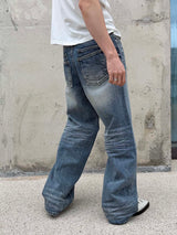  Double back pocket wrinkle denim pants(2color)