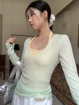 Mint Loose-Fit Layered Sleeveless T-shirt( T + sleeveless set)