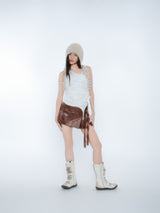 PLEATES WRAP SKIRT [BROWN]