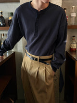 Waffle henry neck crop long sleeves(3color)