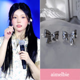 [ILLIT ウォンヒ Piercing] パフィーリボンピアス - Silver Color