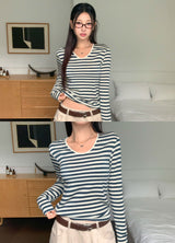 [MADE] Eden U-Neck Striped Long Sleeve T-Shirt