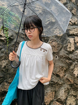 Nata Button Dot Raglan Short Sleeve Tee
