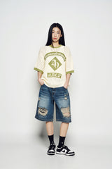 25SS ヘムラインデストロイドデニムショートパンツ ブルー