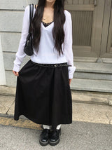 Curly Flare Cotton Banding Long Skirt