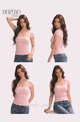 Minky Square Slim Color Short Sleeve T-shirt