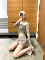 1203. Line ribbon strap knit T (3color)