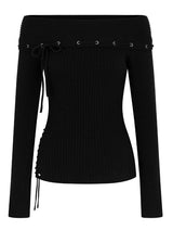 アイレットストリングオフショルダーニットTシャツ