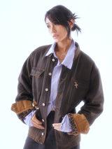COATED WASHED PEARL SAILING LEOPARD PRINT FLEECE-LINED MICHIGAN JACKET.