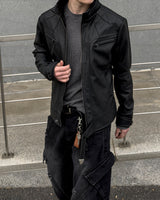Kale Panel High-Neck Leather Jacket