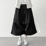 ストリングカーゴバミューダパンツ バンディングワイドショートパンツ ポケットカプリハーフパンツ(3 colors)