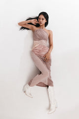 SHIRRING HALTERNECK DRESS #NUDE