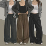 LONG / woolen pintuck winter wide slacks pants