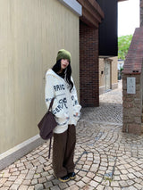 Bow Wide Hooded Knitwear Zip-Up Cardigan
