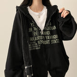 Lantic Lettering Boxy Fit Two Way Hooded Zip-Up
