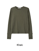 ティネンフィンガーホールワッフルクロップ長袖Tシャツ
