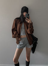 Rio High Neck Button Suede Jacket