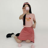 Munchie Ribbon Bear Ribbon Crop Short Sleeve T-shirt