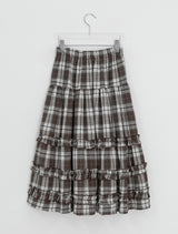 Giet Frill Banding Check Long Skirt