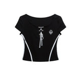 Funky Graphic Lace-Up Crop Tee 231949403