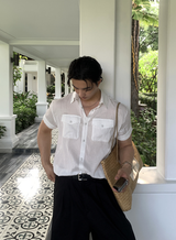 Look Hour Light Texture Muscle Roll Up Short Sleeve Shirt