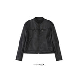 エッセンシャルクラックレザーバイカージャケット(Black)