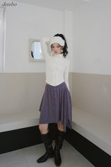 velvet line half-turtleneck zip-up slim top