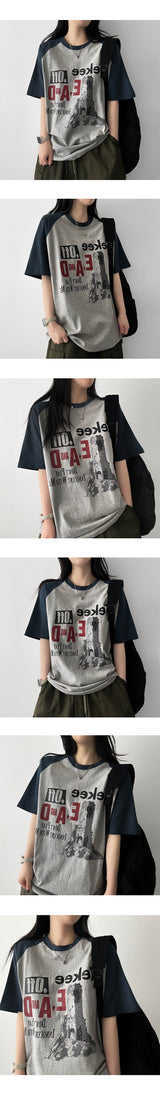 E-ID カラーラグランボクシーフィット半袖Tシャツ