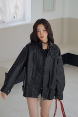 Free Shine Loose Fit Leather Rider Jacket