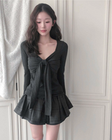 apple deep shirring ribbon glam top
