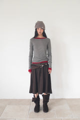 FLARE RIB SKIRT (BROWN)