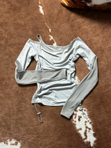 Grey shirring T-shirt