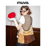 muva. 牛革 ベルベット バイカラー ホーボーバッグ
